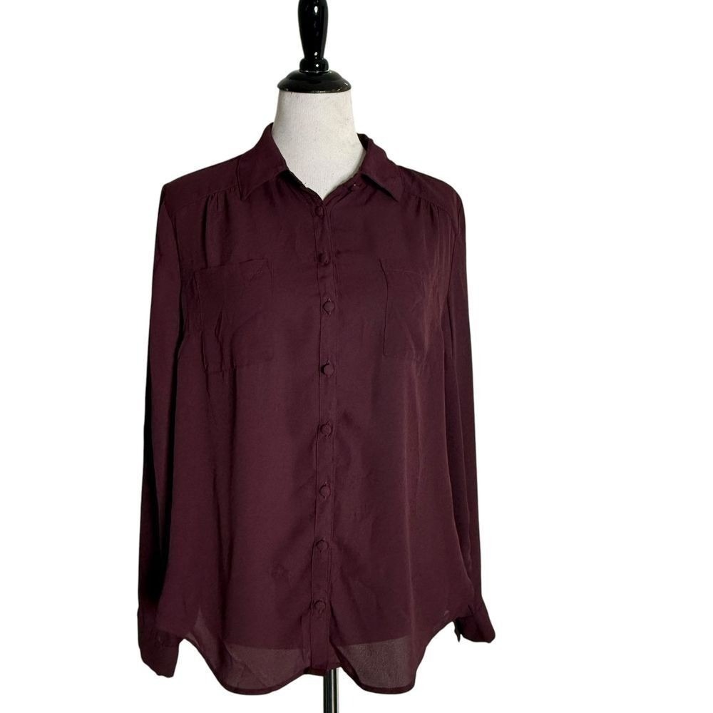 Torrid Burgundy Georgette Button Down Blouse Long Sleeve Pocket Shirt Top 00
